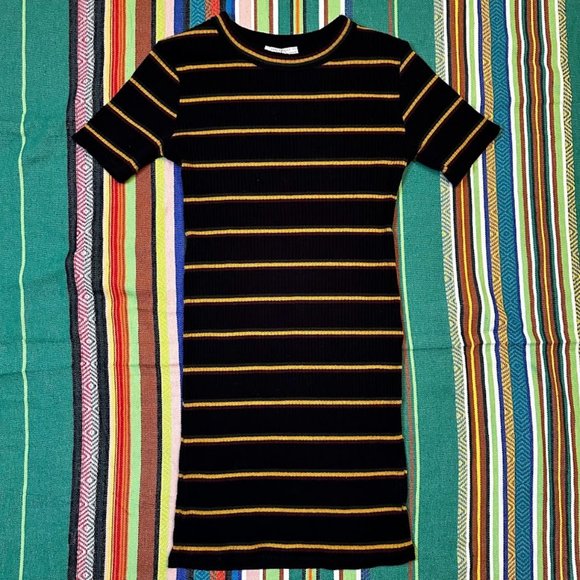 Zara ribbed striped t shirt mini dress in black red green and yellow size small - Picture 8 of 10